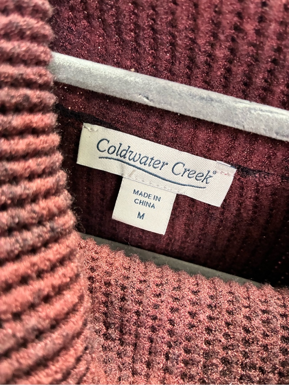 Coldwater Creek Women’s Medium Burgundy Floral Cowl Neck Waffle Knit Sweater - Picture 4 of 5